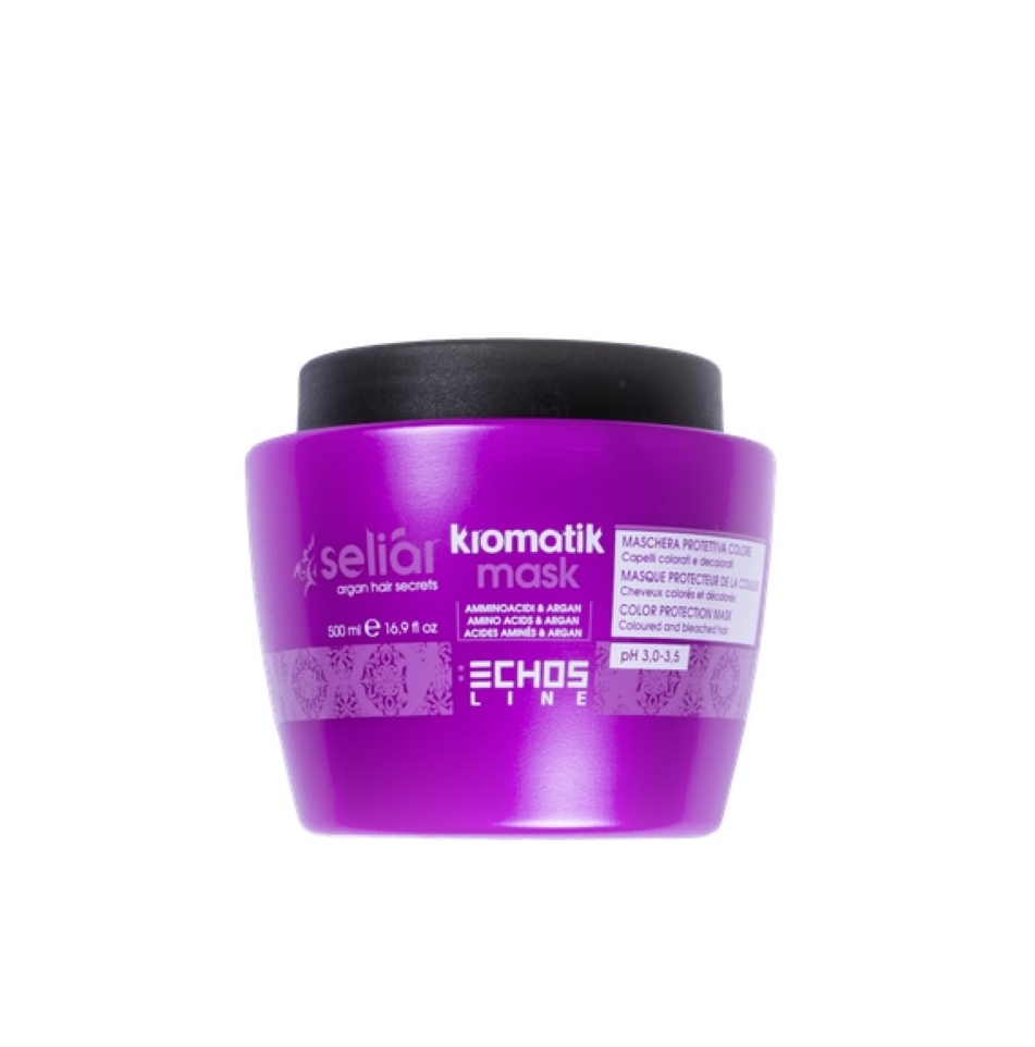 Kromatik Mask KROMATIK Maschera Protettiva Colore Capelli Colorati e Decolorati con Amminoacidi e Argan La sua ricca formulazione a pH acido svolge un'efficace azione sigillante, protettiva ed emolliente per un colore più brillante, intenso e duraturo nel tempo. Neutralizza ed elimina gli odori indesiderati dei trattamenti chimici. UTILIZZO Applicare dopo lo shampoo a capelli tamponati su lunghezze e punte e pettinare. Lasciare in posa 5 minuti e risciacquare.